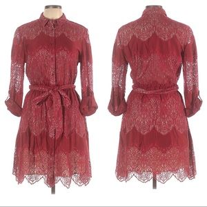 Alice + Olivia Red Lace Shirt Dress